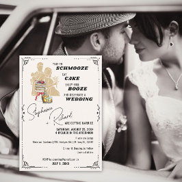 Schmooze en Booze Leuke bruiloft uitnodiging