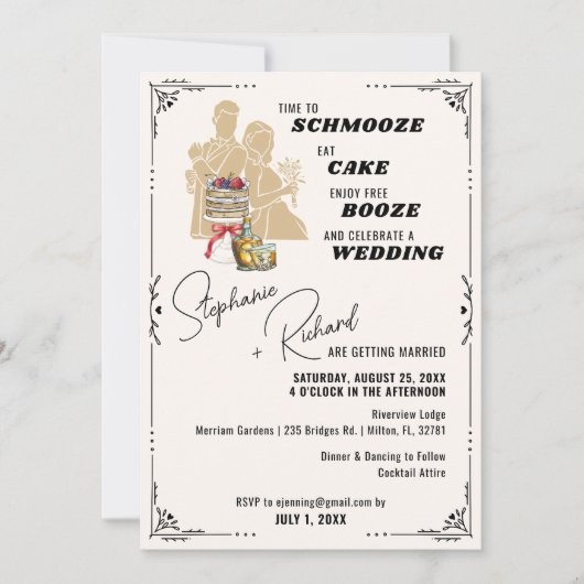 Schmooze en Booze Leuke bruiloft uitnodiging (Voorkant)