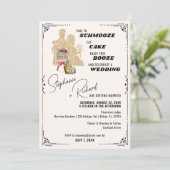 Schmooze en Booze Leuke bruiloft uitnodiging (Staand voorkant)