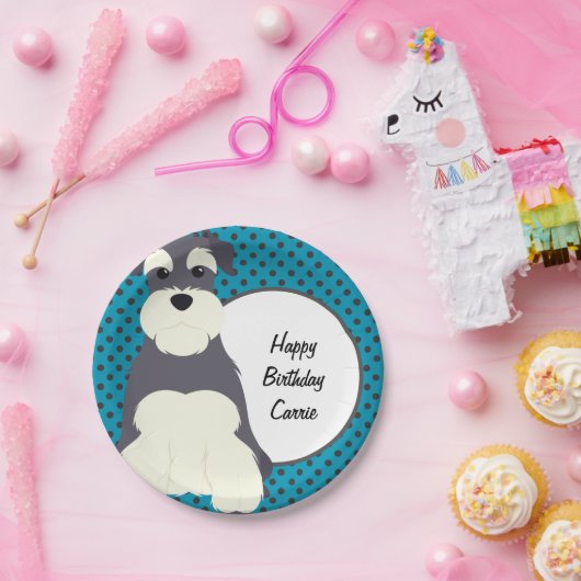 Schnauzer and Polka Dots Personalized Papieren Bordje (Feest)