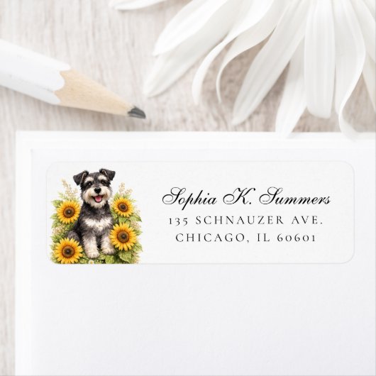 Schnauzer and Sunflowers Personalized Address Etiket (Insitu)