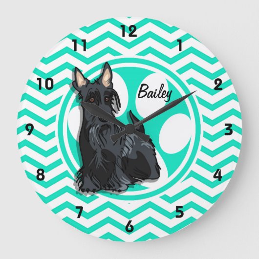 Schnauzer Aqua Green Chevron Grote Klok (Voorkant)