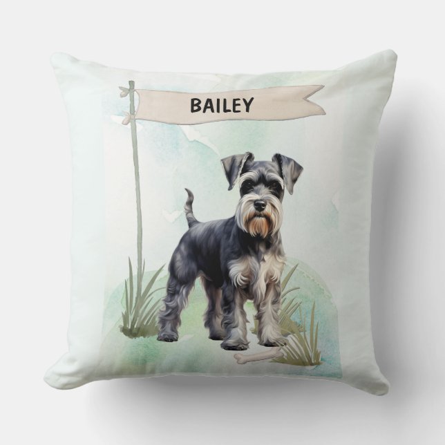 Schnauzer Aquarel Gepersonaliseerde Hond Kussen (Voorkant)