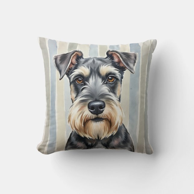 Schnauzer Aquarel Kwaststreek Kunst Kussen (Voorkant)