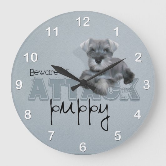 Schnauzer Attack Wall-klok Grote Klok (Voorkant)