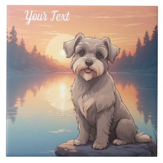 Schnauzer bij het meer tegeltje (Voorkant)