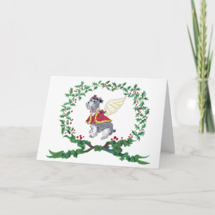 Schnauzer blaft van blijdschap kerstkaart feestdagen kaart