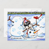 Schnauzer Building Snowman Off-Leash Art™ Briefkaart (Voorkant / Achterkant)