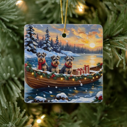 Schnauzer Christmas Boat Holiday Keramisch Ornament (Boom)