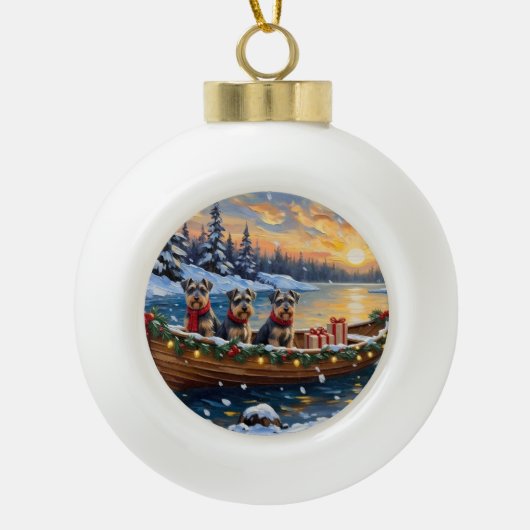 Schnauzer Christmas Boat Holiday Keramische Bal Ornament (Voorkant)