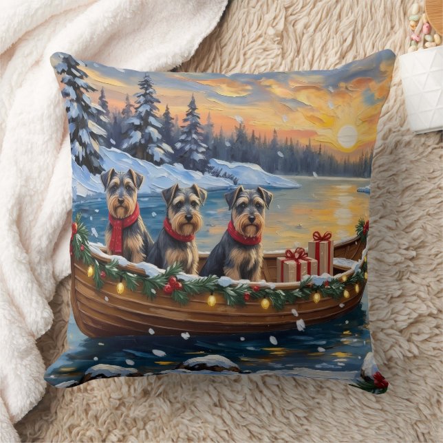 Schnauzer Christmas Boat Holiday Kussen (Deken)