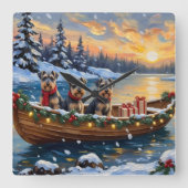 Schnauzer Christmas Boat Holiday Vierkante Klok (Voorkant)