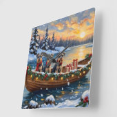 Schnauzer Christmas Boat Holiday Vierkante Klok (Hoek)