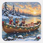 Schnauzer Christmas Boat Holiday Vierkante Sticker (Voorkant)