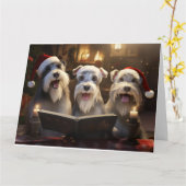 Schnauzer Christmas Carolers Fun Holiday Kaart (Gele Bloem)