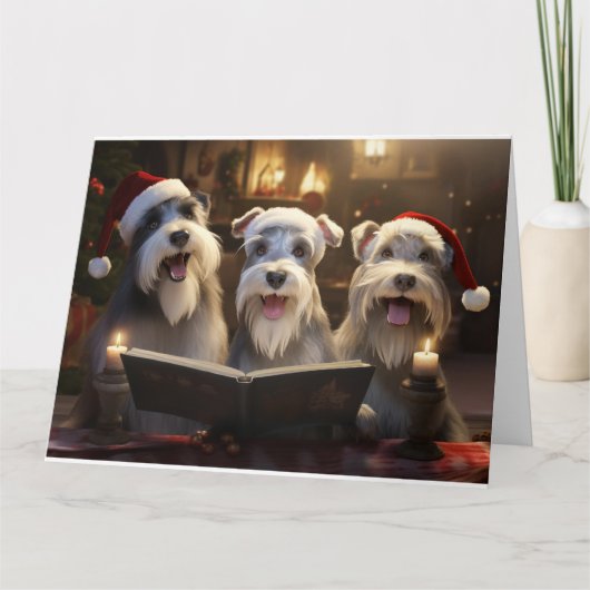 Schnauzer Christmas Carolers Fun Holiday Kaart (Voorkant)