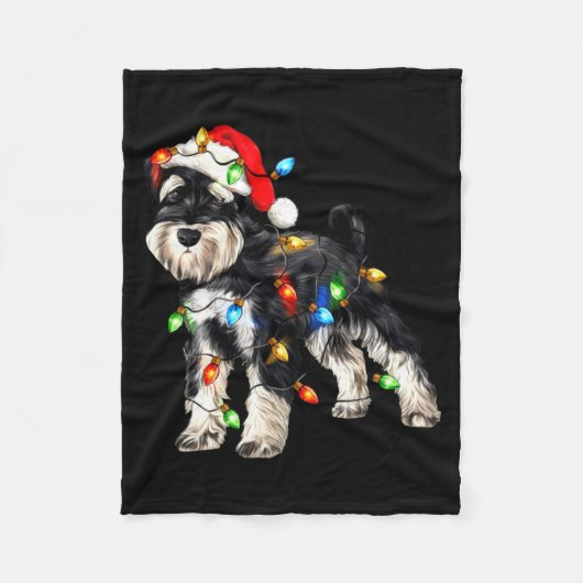 Schnauzer Christmas Dog Christmas Lights Santa Hat Fleece Deken (Voorkant)