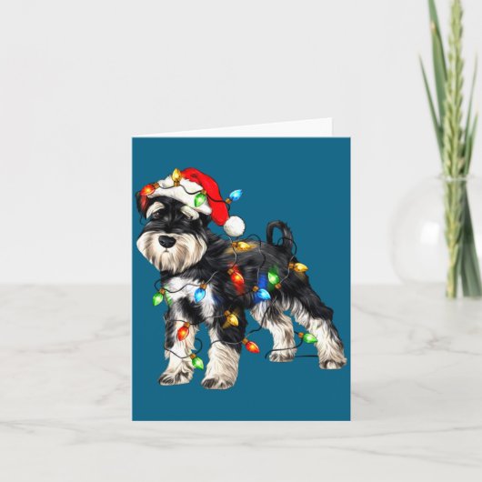 Schnauzer Christmas Dog Christmas Lights Santa Hat Kaart (Voorkant)