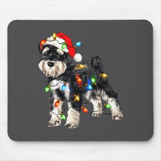 Schnauzer Christmas Dog Christmas Lights Santa Hat Muismat (Voorkant)