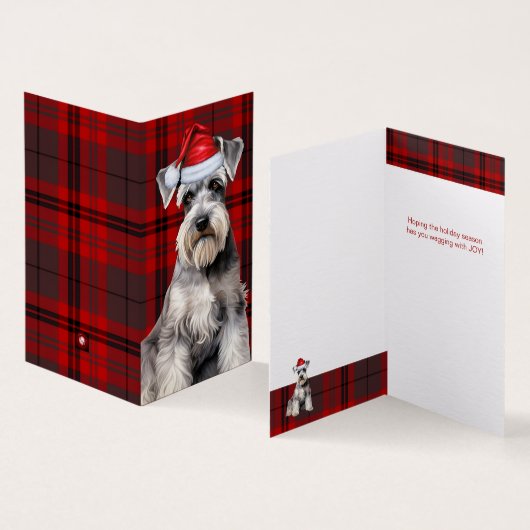 Schnauzer Christmas Dog with Red Holiday Plaid Kaart (Binnen en buitenkant)