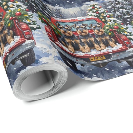 Schnauzer Christmas Red Truck Holiday Cadeaupapier (Rol Hoek)