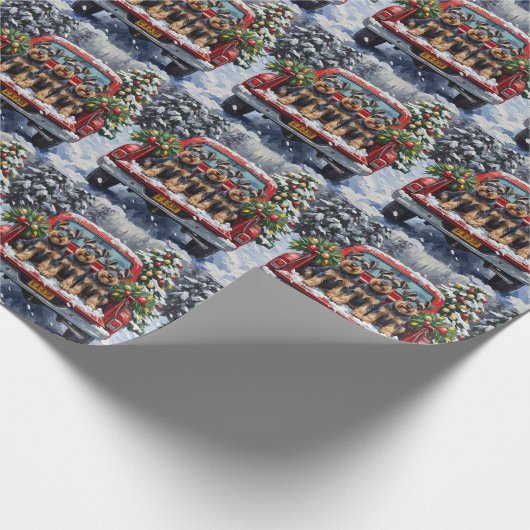 Schnauzer Christmas Red Truck Holiday Cadeaupapier (Hoek)