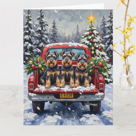 Schnauzer Christmas Red Truck Holiday Kaart (Gele Bloem)