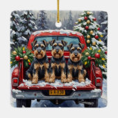 Schnauzer Christmas Red Truck Holiday Keramisch Ornament (Achterkant)