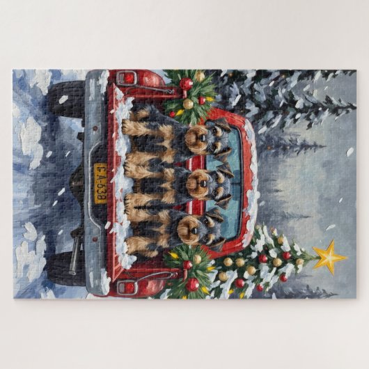 Schnauzer Christmas Red Truck Holiday Legpuzzel (Horizontaal)