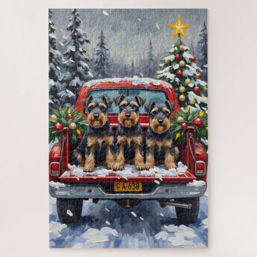 Schnauzer Christmas Red Truck Holiday Legpuzzel (Verticaal)