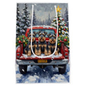 Schnauzer Christmas Red Truck Holiday Medium Cadeauzakje (Achterkant)