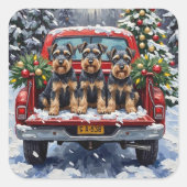 Schnauzer Christmas Red Truck Holiday Vierkante Sticker (Voorkant)