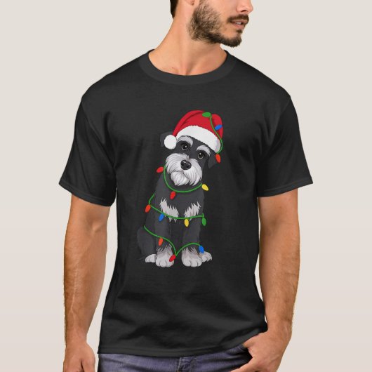 Schnauzer Christmas Tree Lights Holiday Dog Lover  T-shirt (Voorkant)