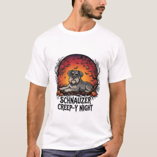 Schnauzer Creep Night Halloween Pompoenen Vleermui T-shirt