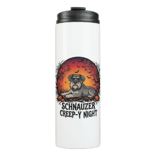 Schnauzer Creep Night Halloween Pompoenen Vleermui Thermosbeker