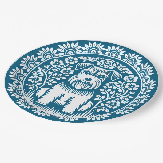 Schnauzer Custom Kleur Victoriaans Bloemen Papieren Bordje (Gekanteld)