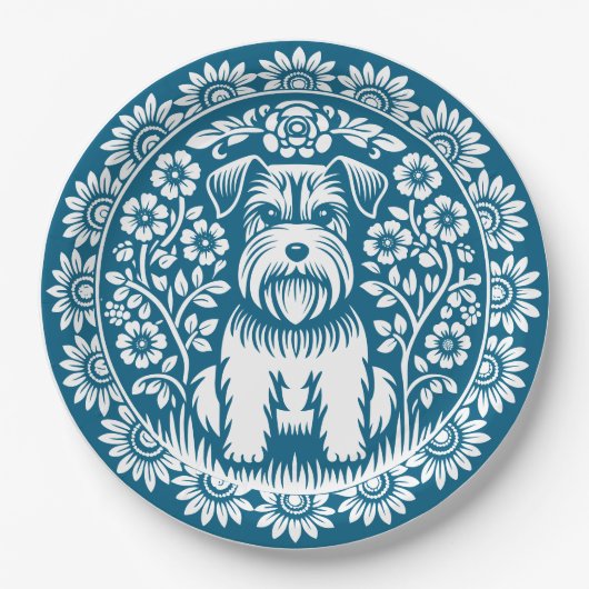 Schnauzer Custom Kleur Victoriaans Bloemen Papieren Bordje (Voorkant)