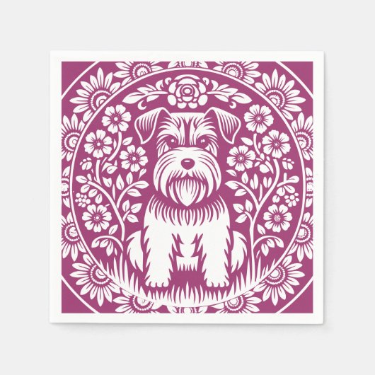 Schnauzer Custom Kleur Victoriaans Bloemen Servet (Voorkant)