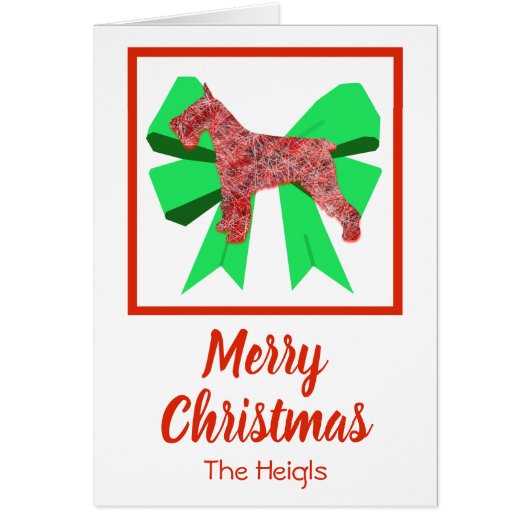 Schnauzer Cute Kerstmis Dog & Green Bow Card (Voorkant)
