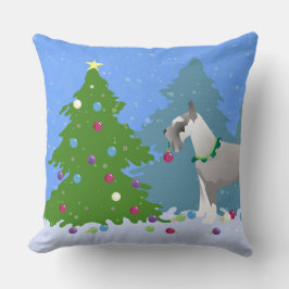 Schnauzer Decoreert kerstbomen in het bos Kussen