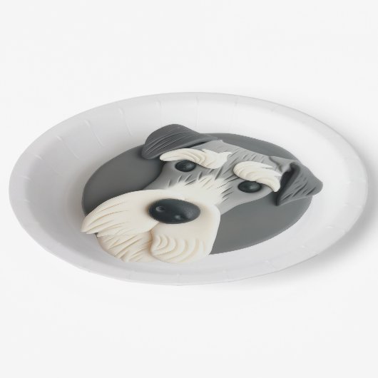 Schnauzer Dog 3D geïnspireerd Papieren Bordje (Gekanteld)