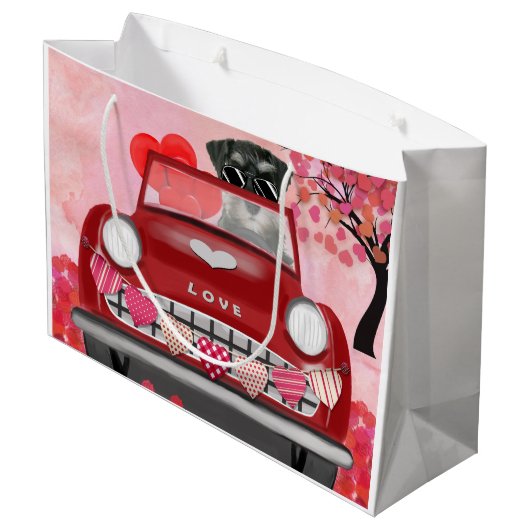 Schnauzer Dog Auto met hart Valentijnse Groot Cadeauzakje (Achterkant Gekanteld)