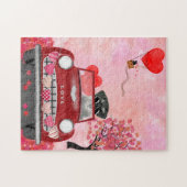 Schnauzer Dog Auto met hart Valentijnse Legpuzzel (Horizontaal)