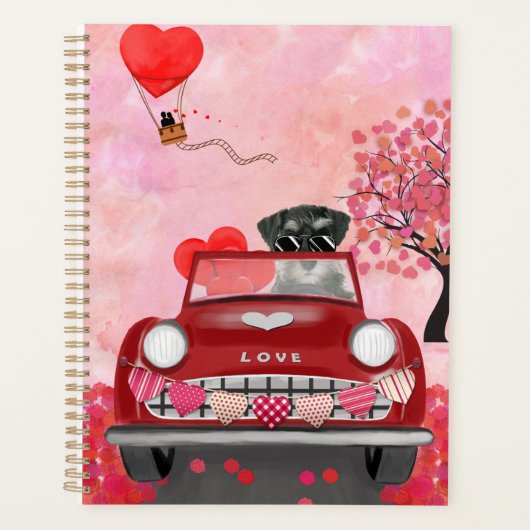 Schnauzer Dog Auto met hart Valentijnse Planner (Voorkant)