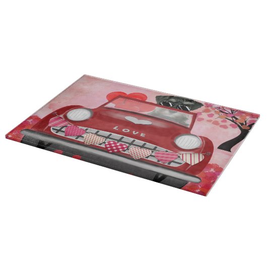 Schnauzer Dog Auto met hart Valentijnse Snijplank (Hoek)