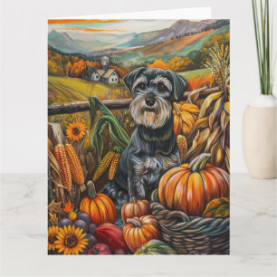 Schnauzer Dog Autumn Harvest Thanksgiving Kaart