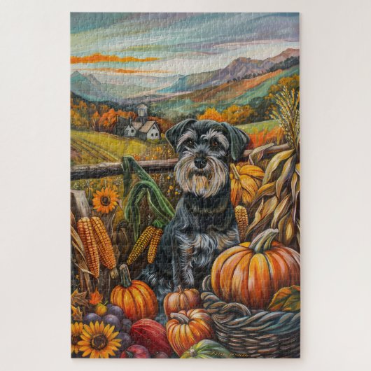 Schnauzer Dog Autumn Harvest Thanksgiving Legpuzzel (Verticaal)