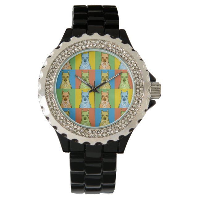 Schnauzer Dog Cartoon Pop-Art Horloge (Voorkant)