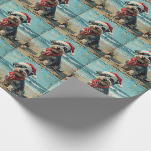 Schnauzer Dog Christmas  Beach Cadeaupapier (Hoek)