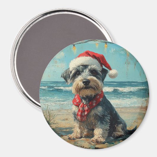 Schnauzer Dog Christmas  Beach Magneet (Voorkant / Achterkant)